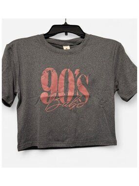 90s Babe Graphic Crop Tee Medium Gray Short Sleeve Top